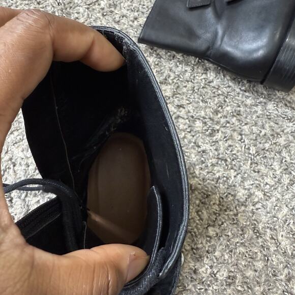 Zara Leather COMBAT Boots Black Pearl DECOR Strap Lace up Zip EU 37 US 6.5 READ - Picture 9 of 11